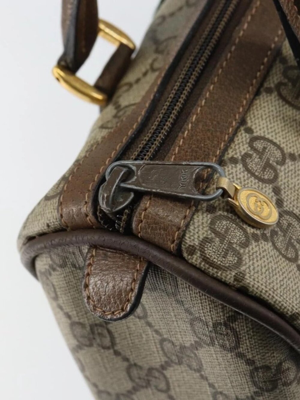 GUCCI GG Supreme Web Sherry Line Boston Bag PVC Beige Gold 40 02 006 Auth gh1505 - Picture 11 of 16